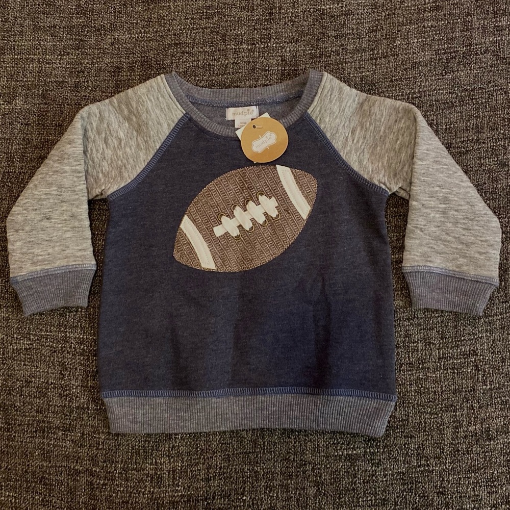 NWT MudPie Baby Boy Football Pullover Sweatshirt Size 12-18 Months